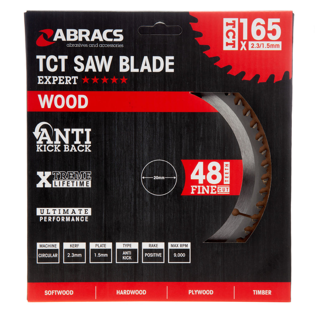 Abracs TCT16548 TCT Circular Saw Blade for Wood 165 x 20mm x 48T in packaging