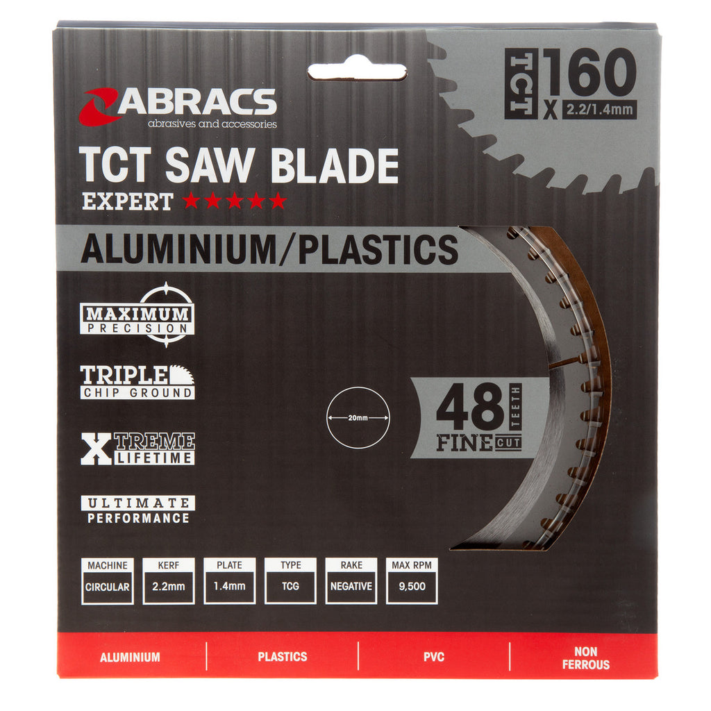 Abracs TCTA16048 TCT Circular Saw Blade for Aluminium 160 x 20mm x 48T in packaging