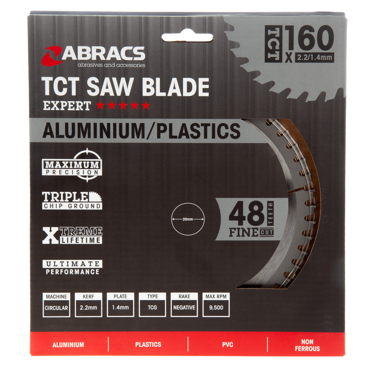 Abracs TCTA16048 TCT Circular Saw Blade for Aluminium 160 x 20mm x 48T in packaging