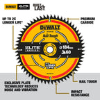 Dewalt DT1670 ELITE Circular Saw Blade Nail Tough 184mm x 16mm 60T graphic