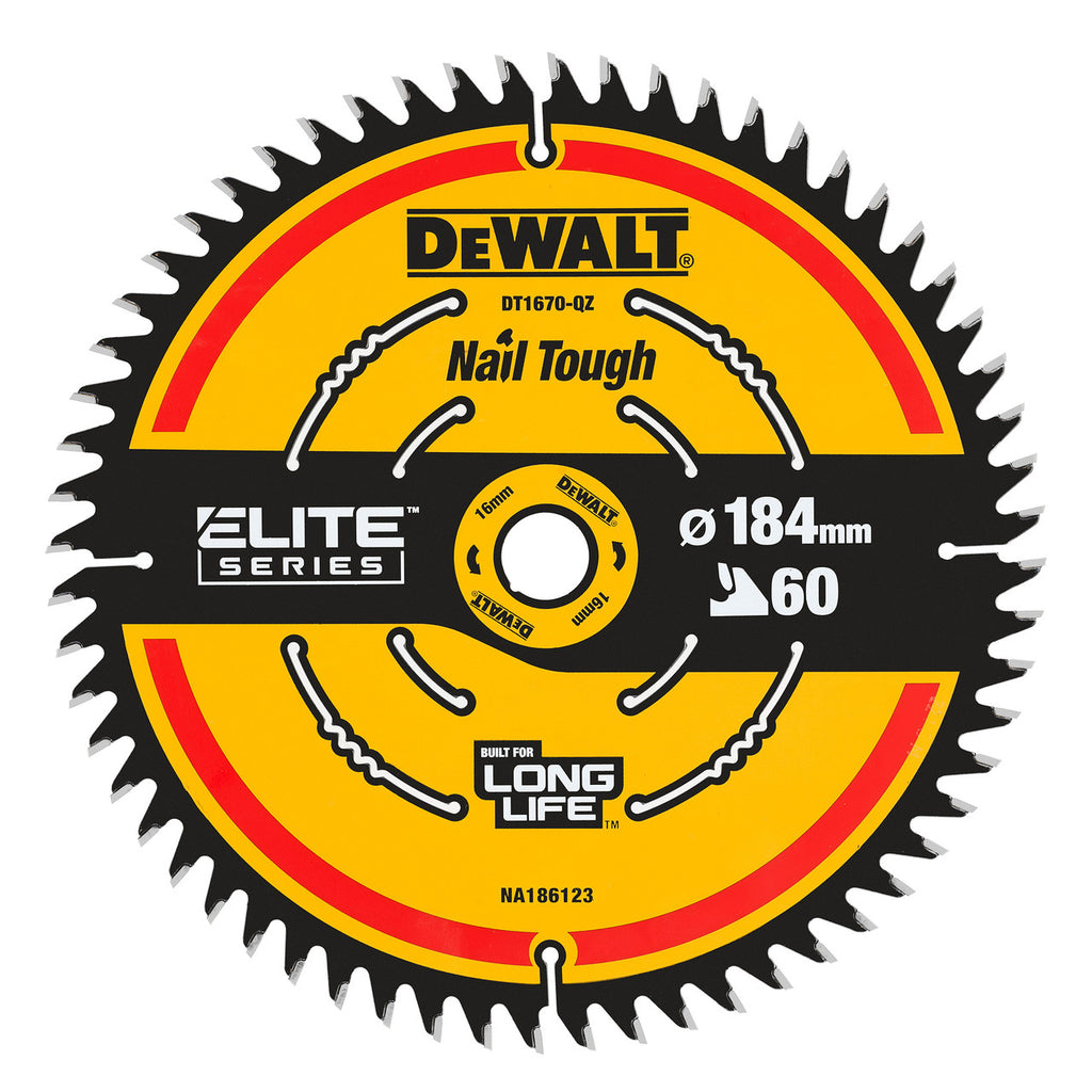 Dewalt DT1670 ELITE Circular Saw Blade Nail Tough 184mm x 16mm 60T main image