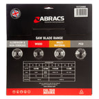 Abracs TCT25060 TCT Circular Saw Blade for Wood 250 x 30mm x 60T back of packaging