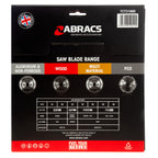 Abracs TCT21660 TCT Circular Saw Blade for Wood 216 x 30mm x 60T back of packaging