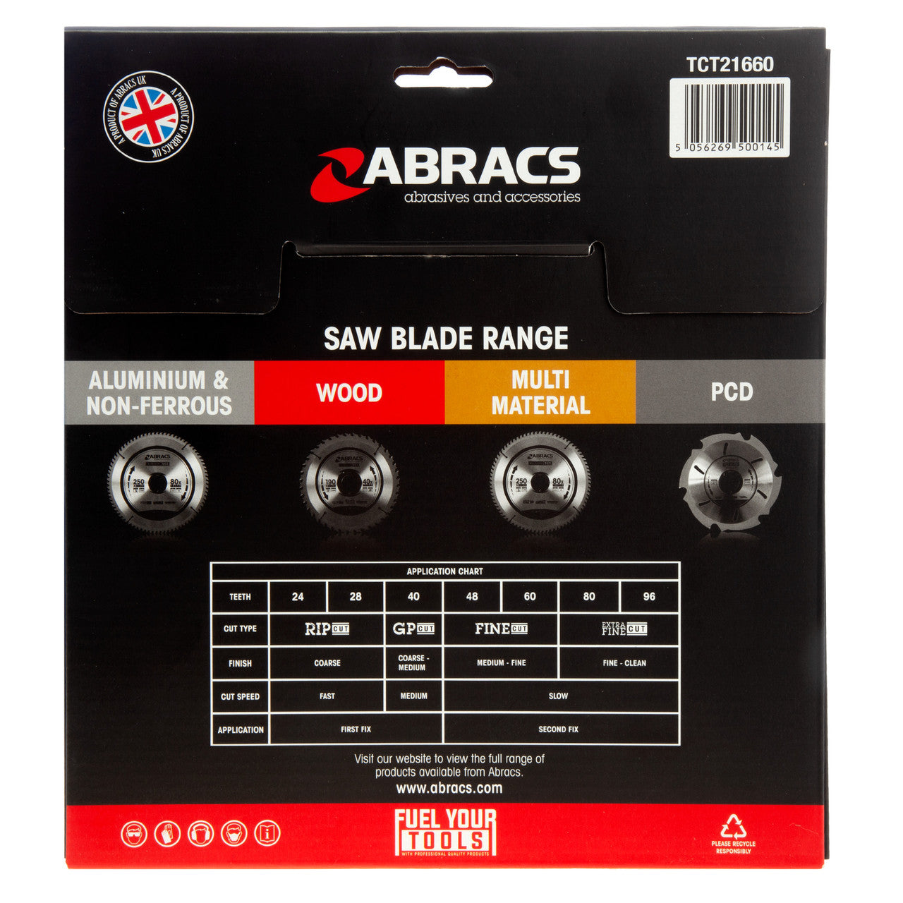 Abracs TCT21660 TCT Circular Saw Blade for Wood 216 x 30mm x 60T back of packaging