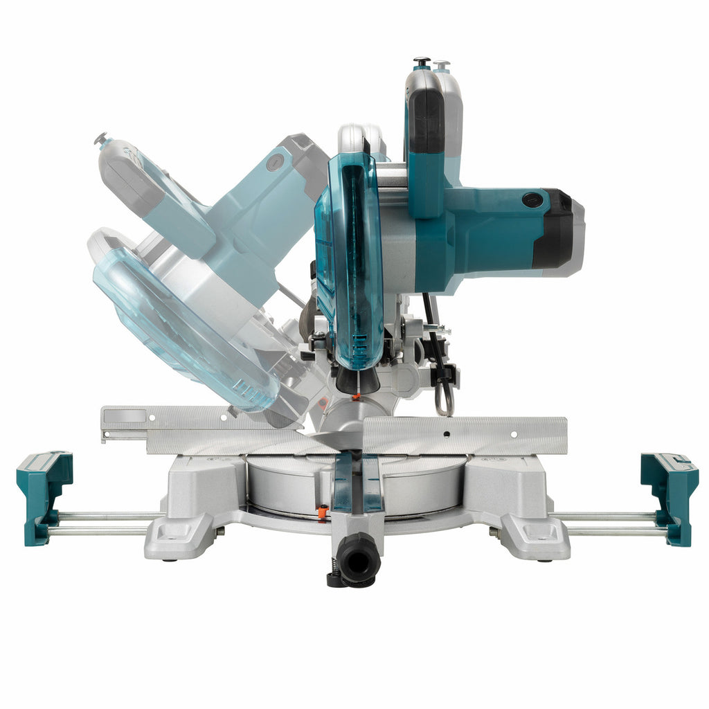 Makita LS0816F 216mm Sliding Compound Mitre Saw (110V) demonstrating bevel angles