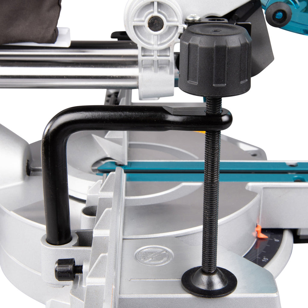 Makita LS0816F 216mm Sliding Compound Mitre Saw (110V) close up of clamp
