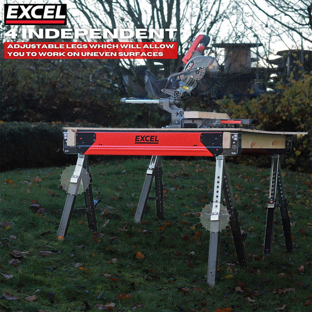 Excel 6288 Heavy Duty Steel Folding Saw Horse with Adjustable Legs 1178kg Capacity (Twin Pack) 7