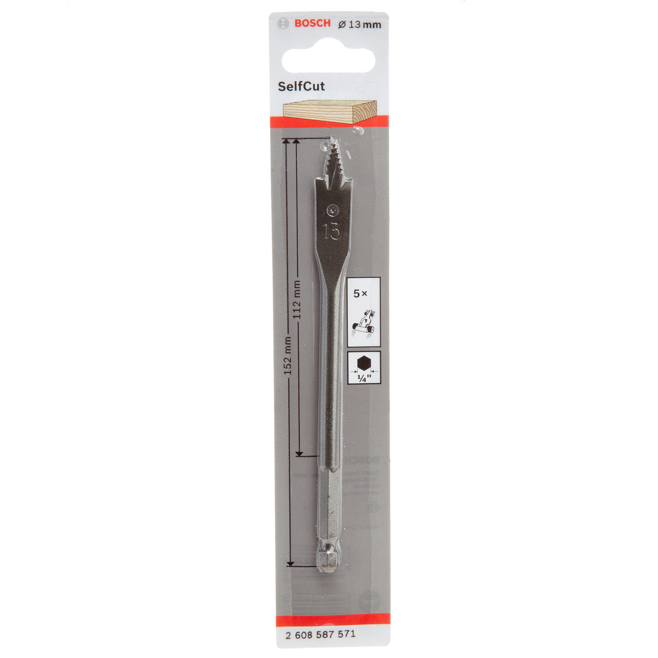 Bosch 2608587571 SelfCut Flat Drill Bit with Hex Shank 13 x 152mm 2