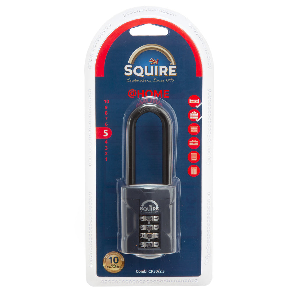 Henry Squire CP50/2.5 Combination Padlock 4 Wheel Extra Long Shackle 50mm 2
