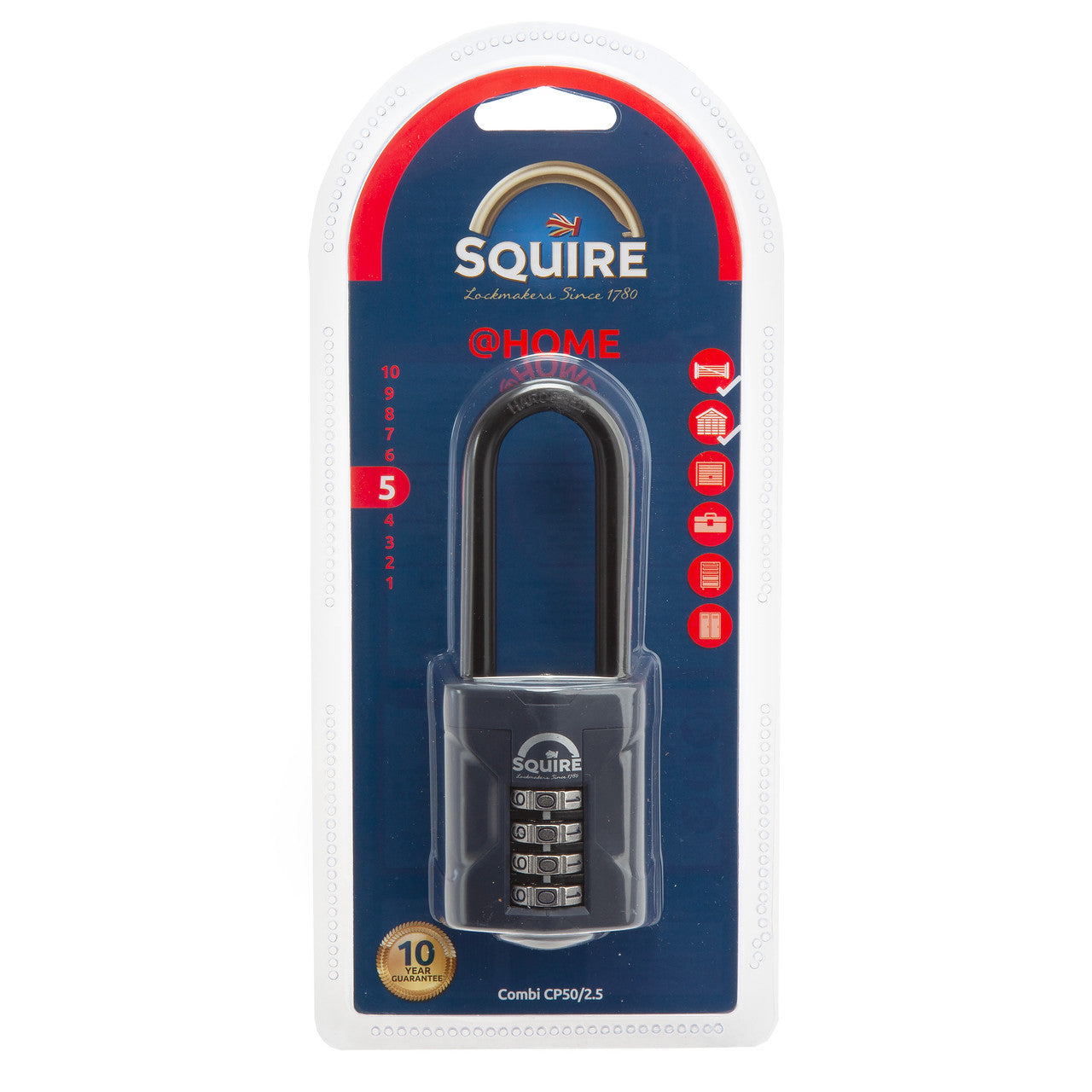 Henry Squire CP50/2.5 Combination Padlock 4 Wheel Extra Long Shackle 50mm 2