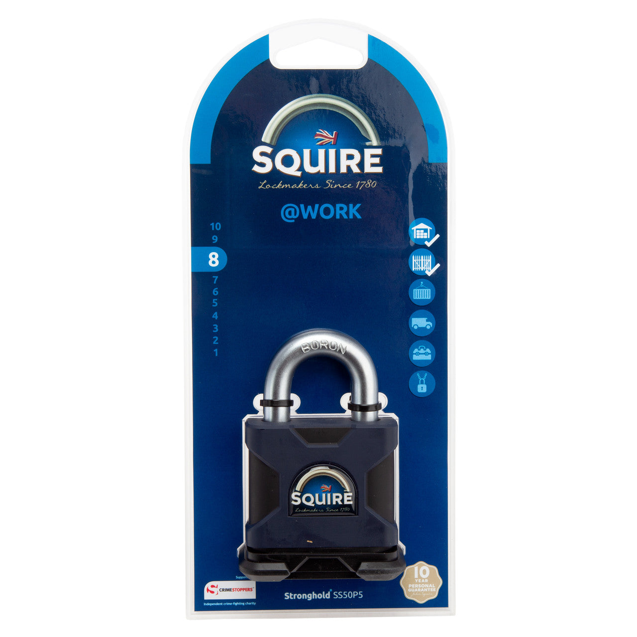 Henry Squire SS50P5 Open Shackle 5 Pin Cylinder Padlock 50mm 2