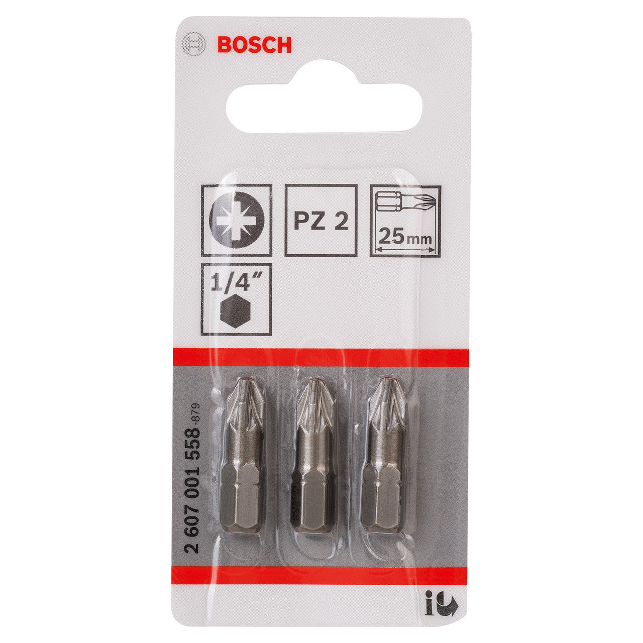 Bosch 2607001558 Extra Hard PZ2 Screwdriver Bits 25mm (Pack Of 3)