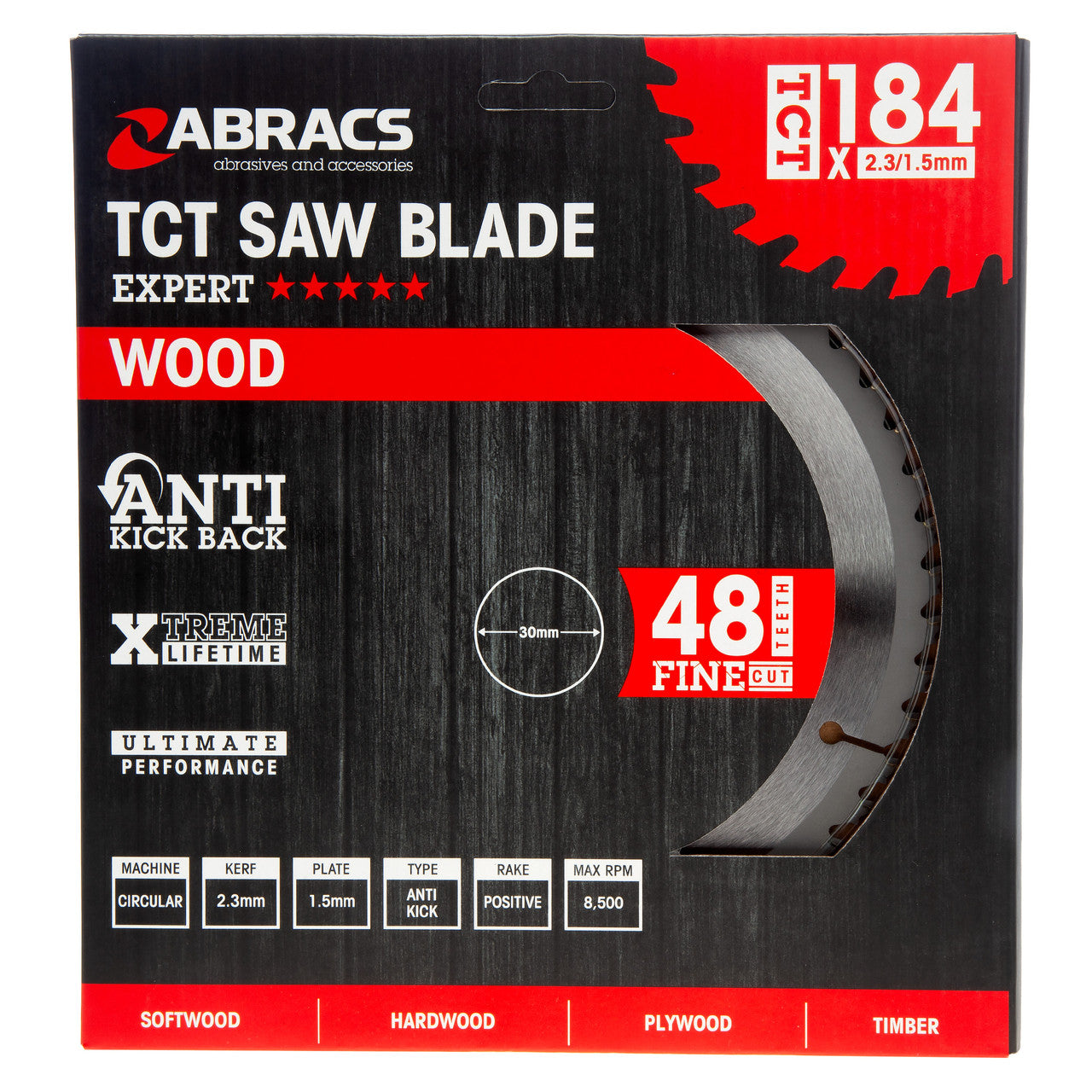 Abracs TCT18448 TCT Circular Saw Blade for Wood 184 x 30mm x 48T 2