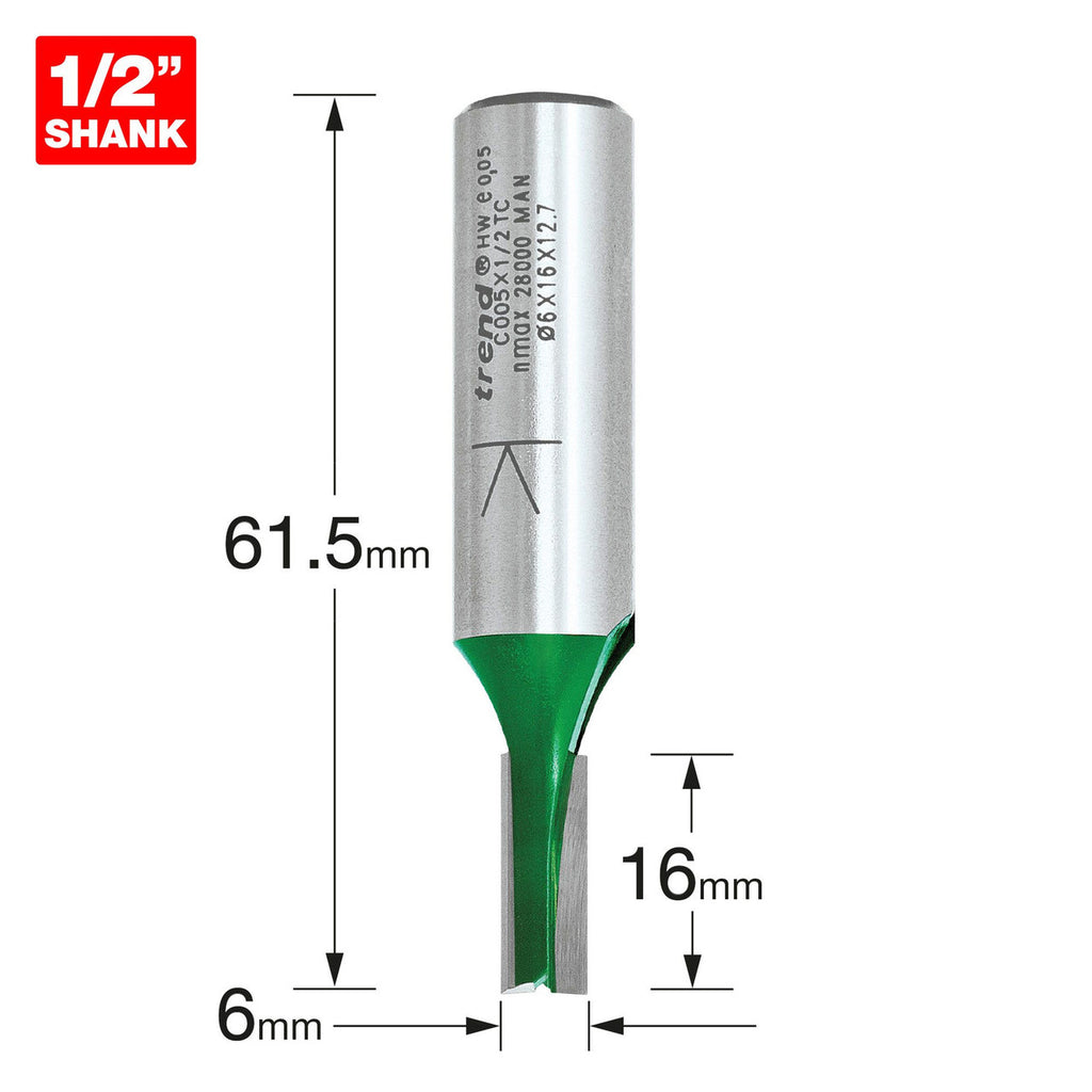 Trend C005X1/2TC CraftPro Two Flute Cutter 6mm Diameter 3