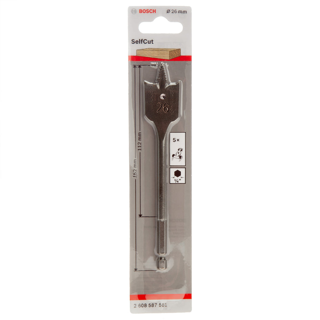 Bosch 2608587581 SelfCut Flat Drill Bit with Hex Shank 26 x 152mm 2
