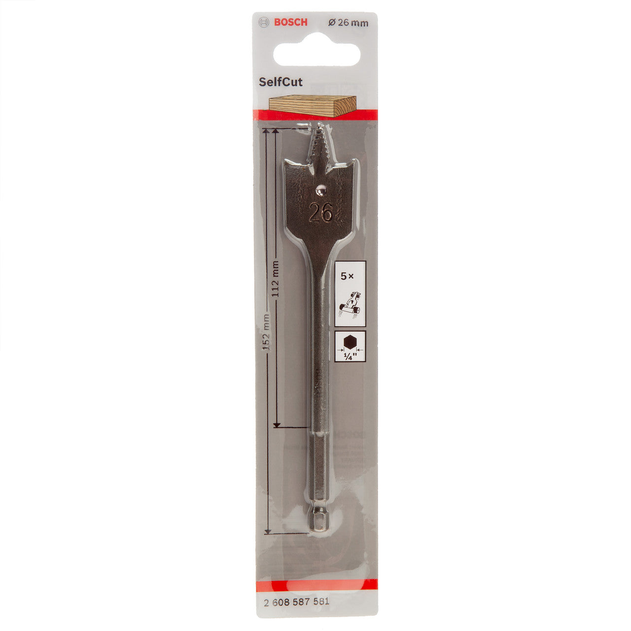 Bosch 2608587581 SelfCut Flat Drill Bit with Hex Shank 26 x 152mm 2