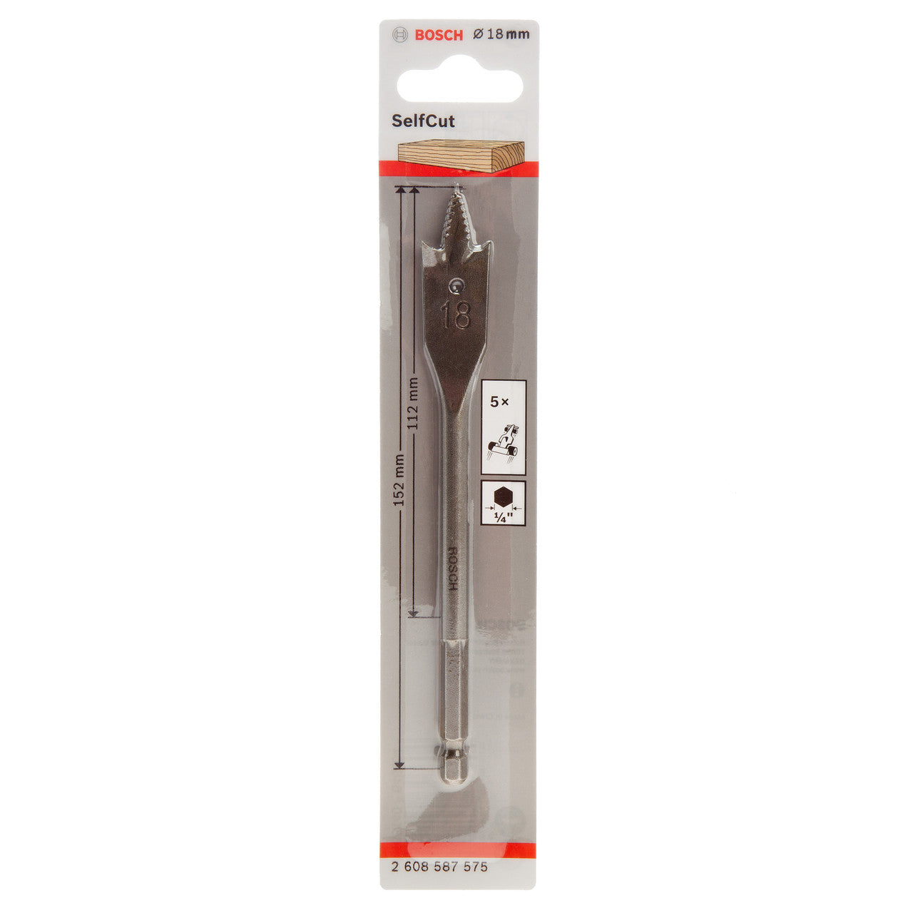 Bosch 2608587575 SelfCut Flat Drill Bit with Hex Shank 18 x 152mm 2
