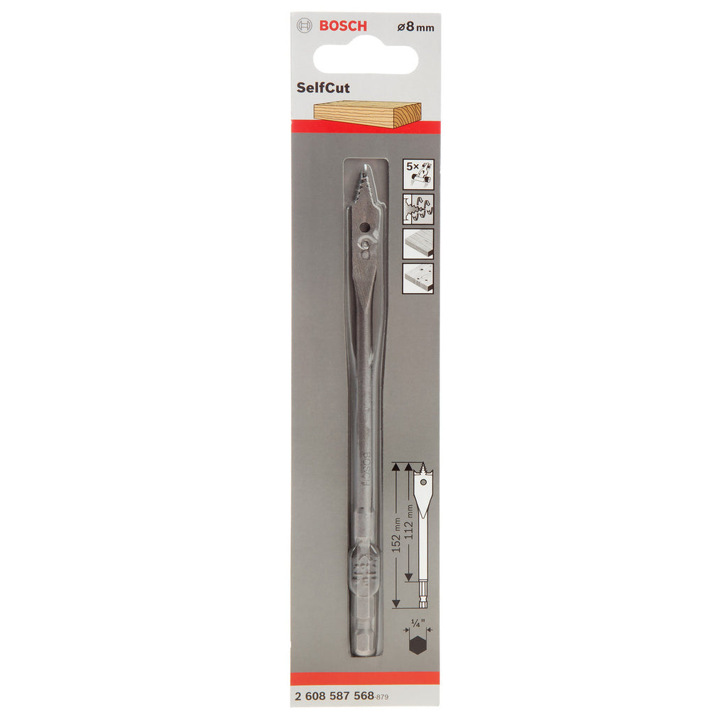 Bosch 2608587568 SelfCut Flat Drill Bit with Hex Shank 8 x 152mm 2