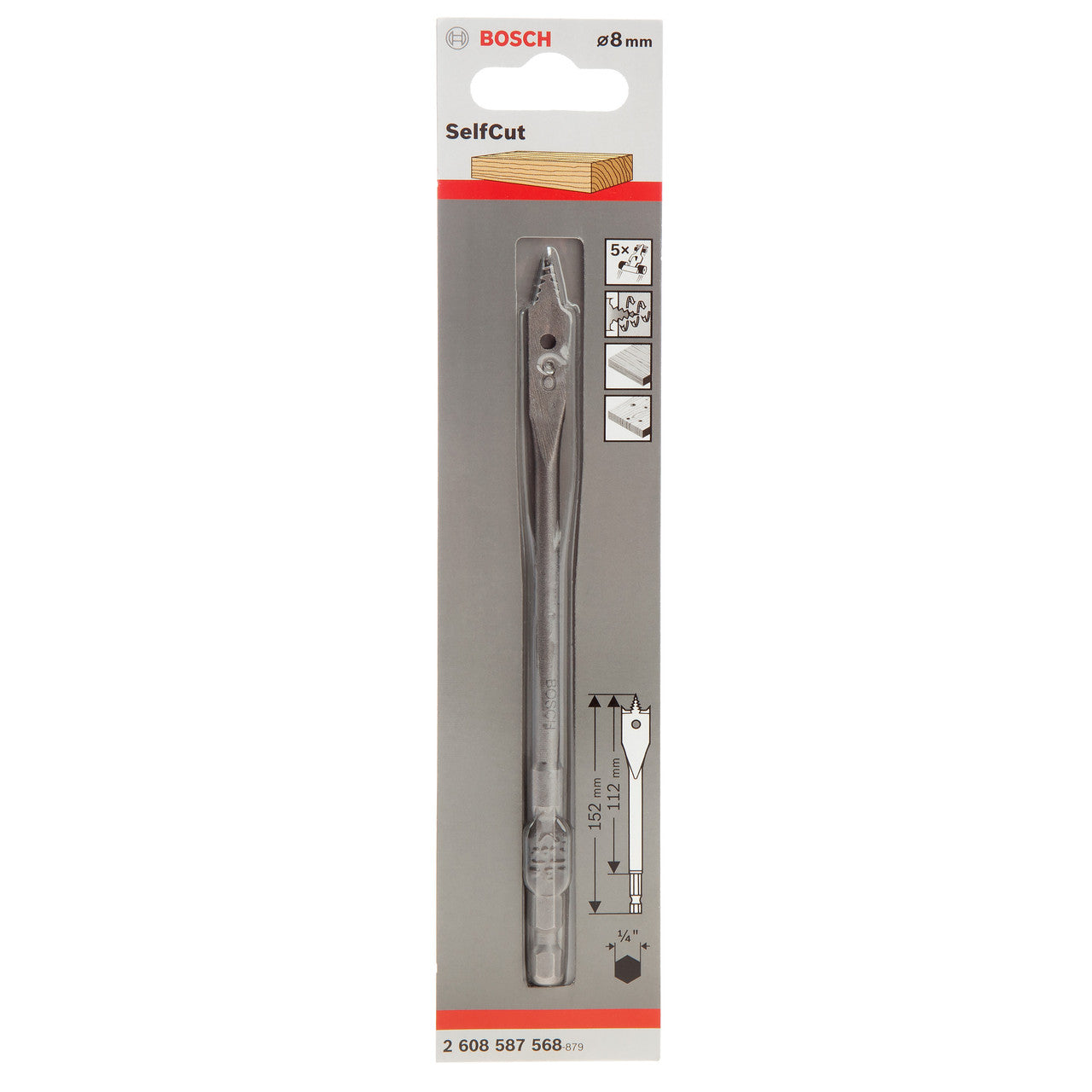 Bosch 2608587568 SelfCut Flat Drill Bit with Hex Shank 8 x 152mm 2