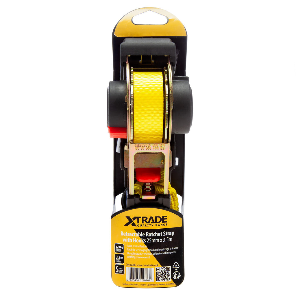 XTrade X0500008 Retractable Ratchet Strap with Hooks 25mm x 3.5m 2