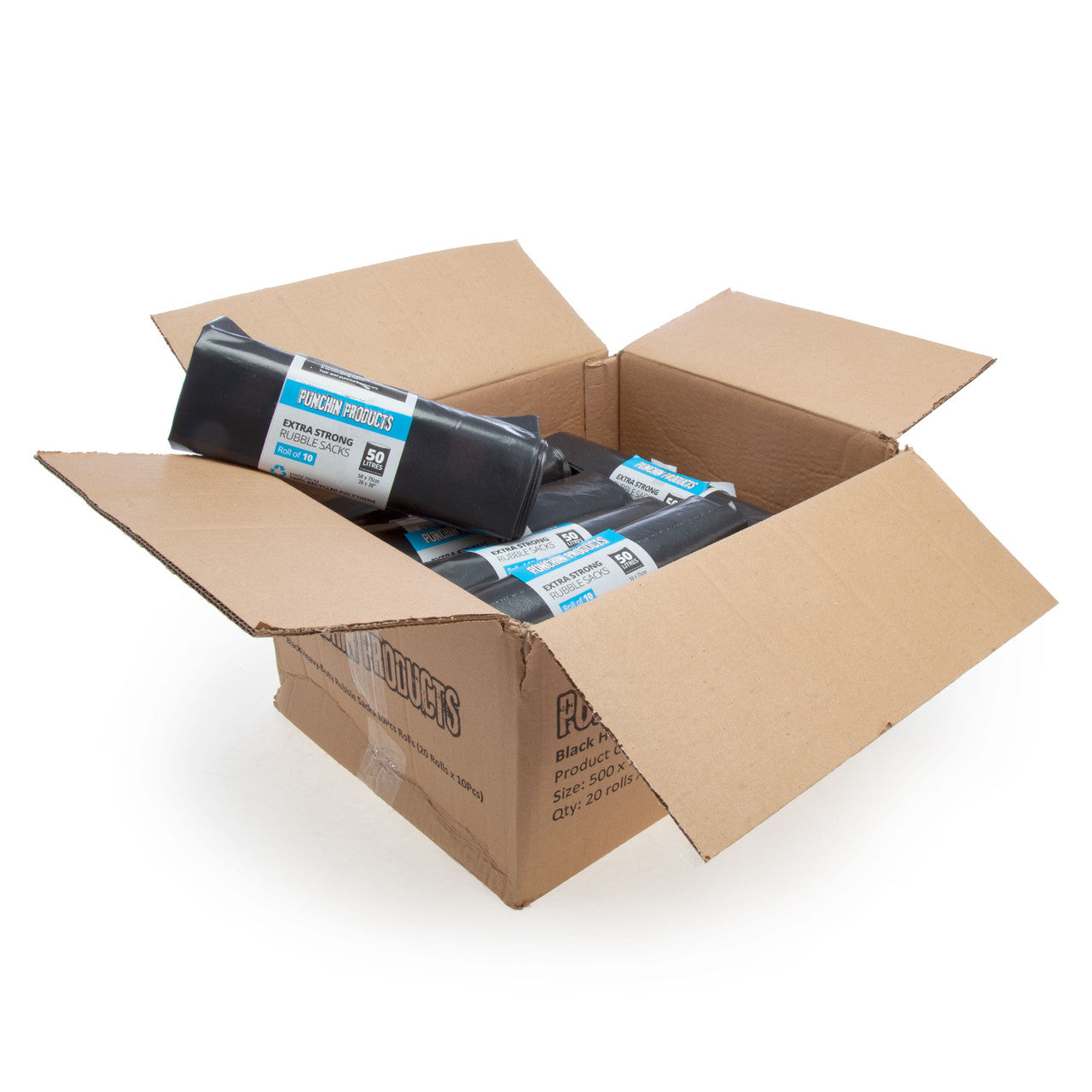 Punchin Black Heavy-Duty Rubble Sacks 50 x 75cm (20 Rolls of 10)