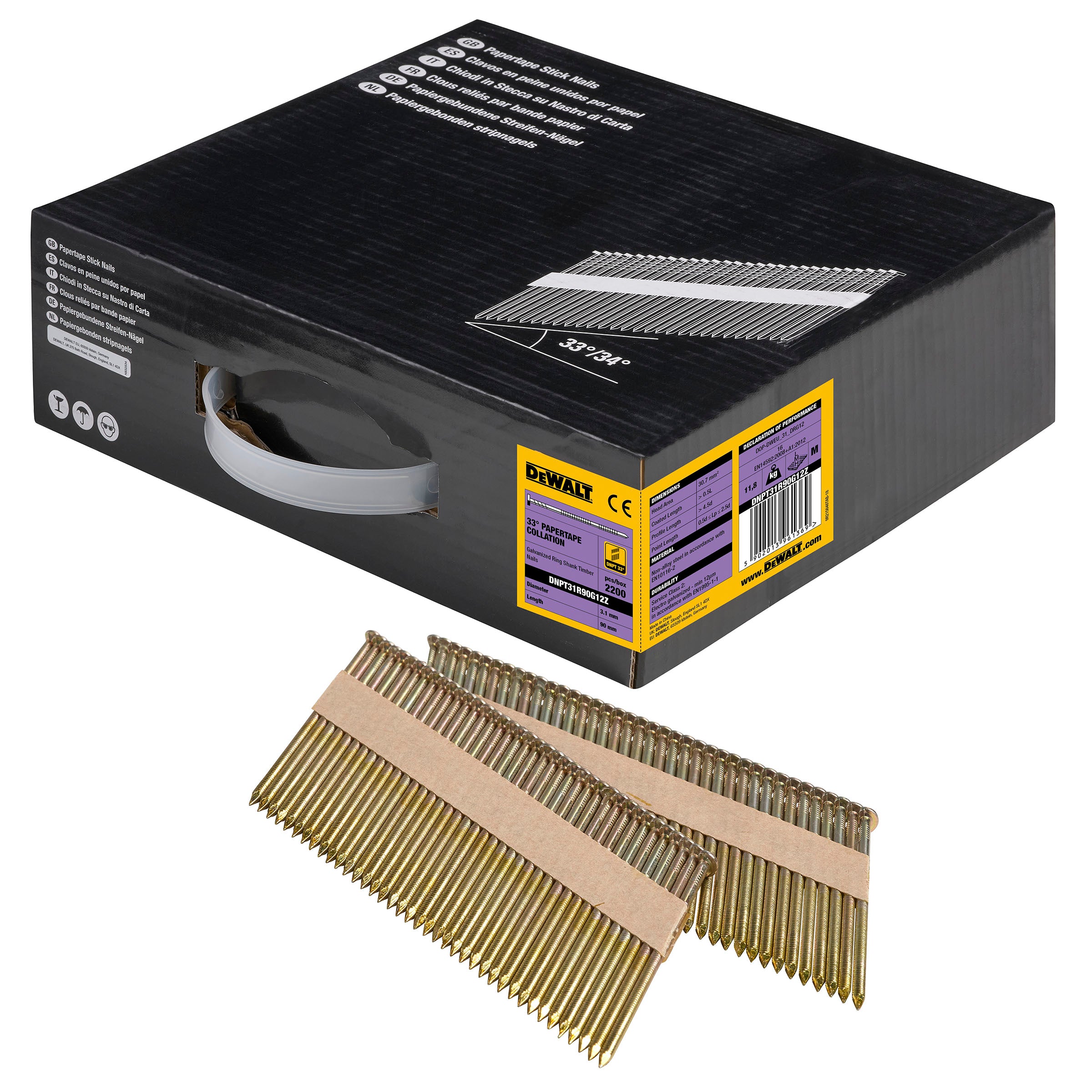 Dewalt DNPT31R90G12Z Galvanised Ring Shank Nail 3.1 90mm 33º (Pack of 2200)