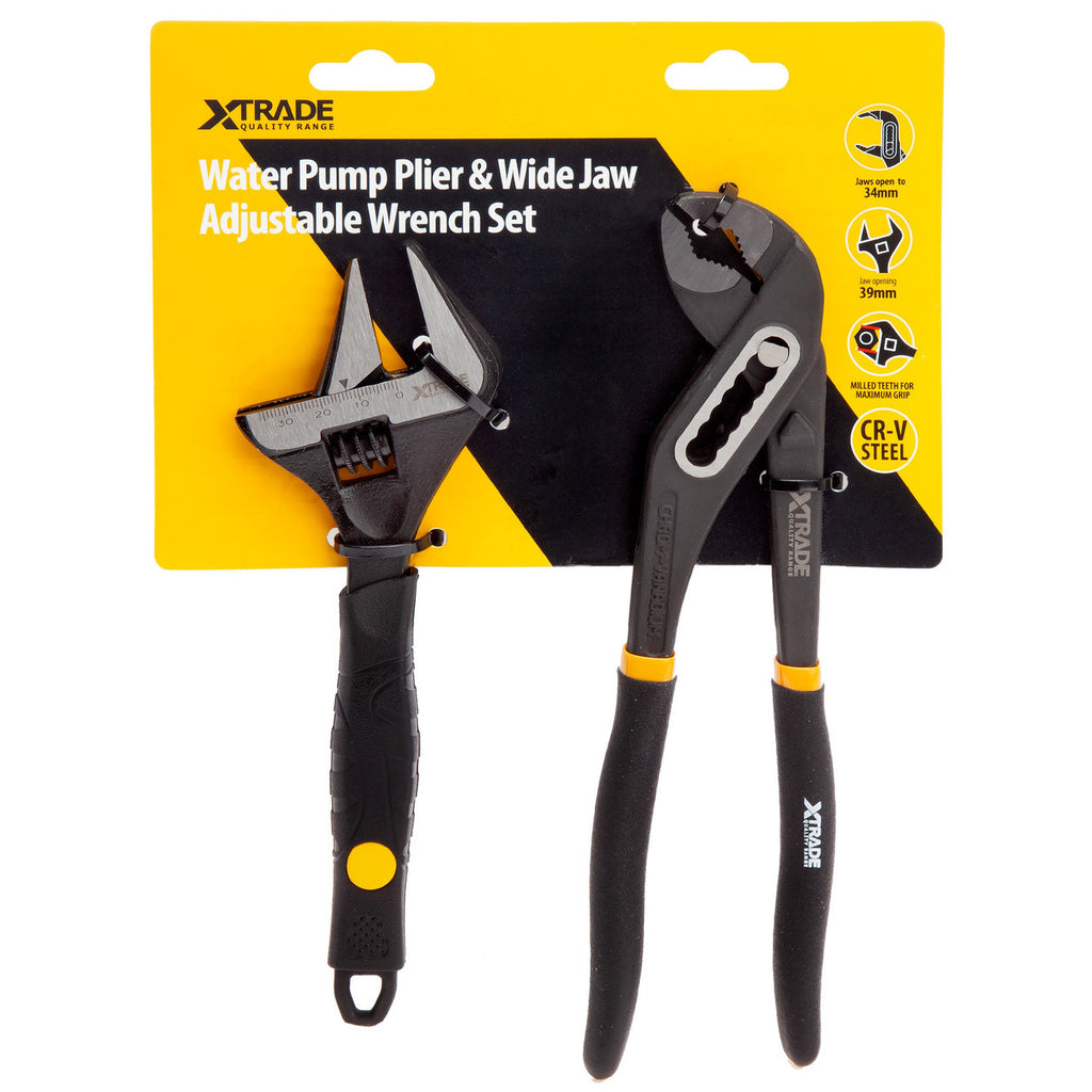 XTrade X0900231 Water Pump Plier & Wide Jaw Adjustable Wrench Set