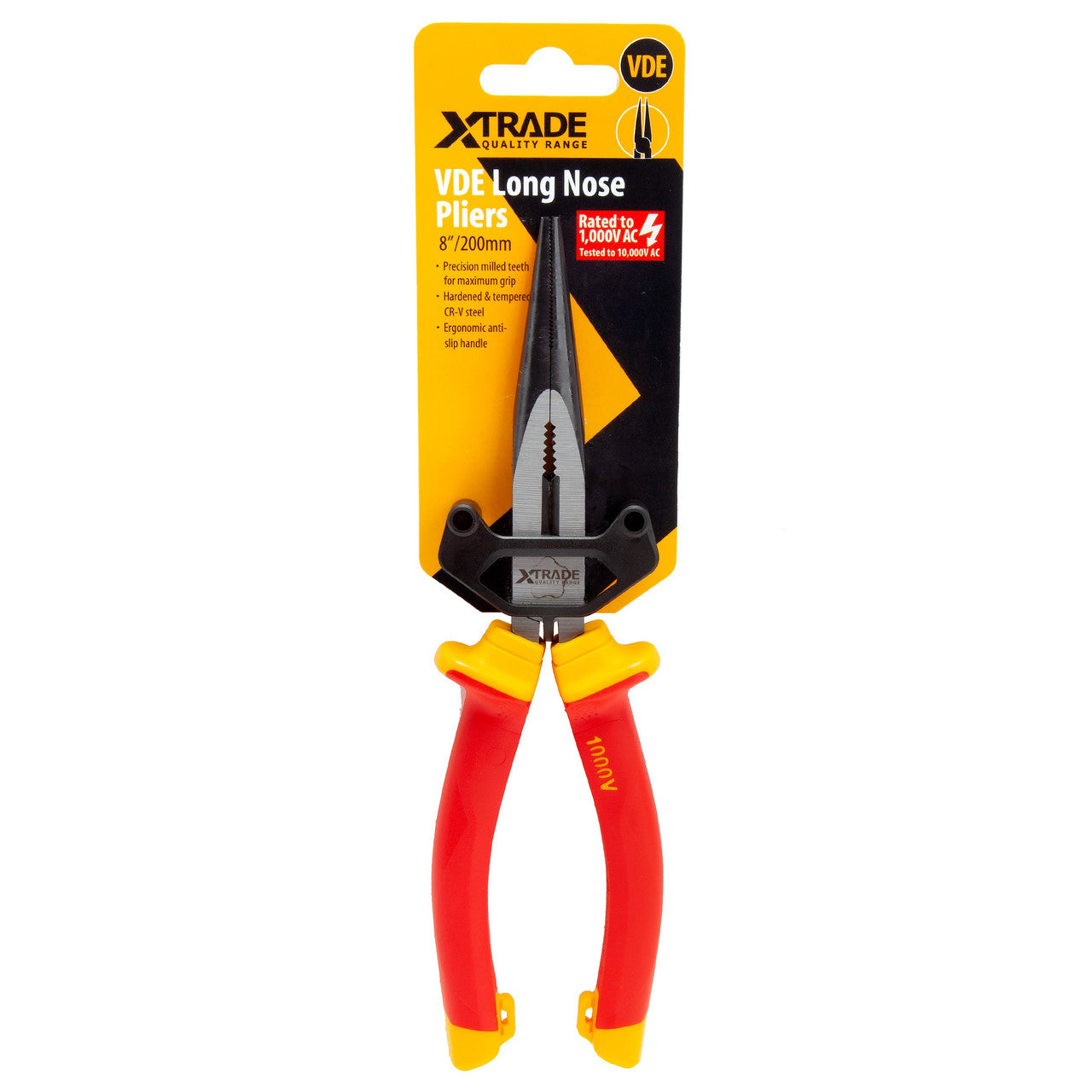 XTrade X0900229 VDE Long Nose Pliers 8"/200mm
