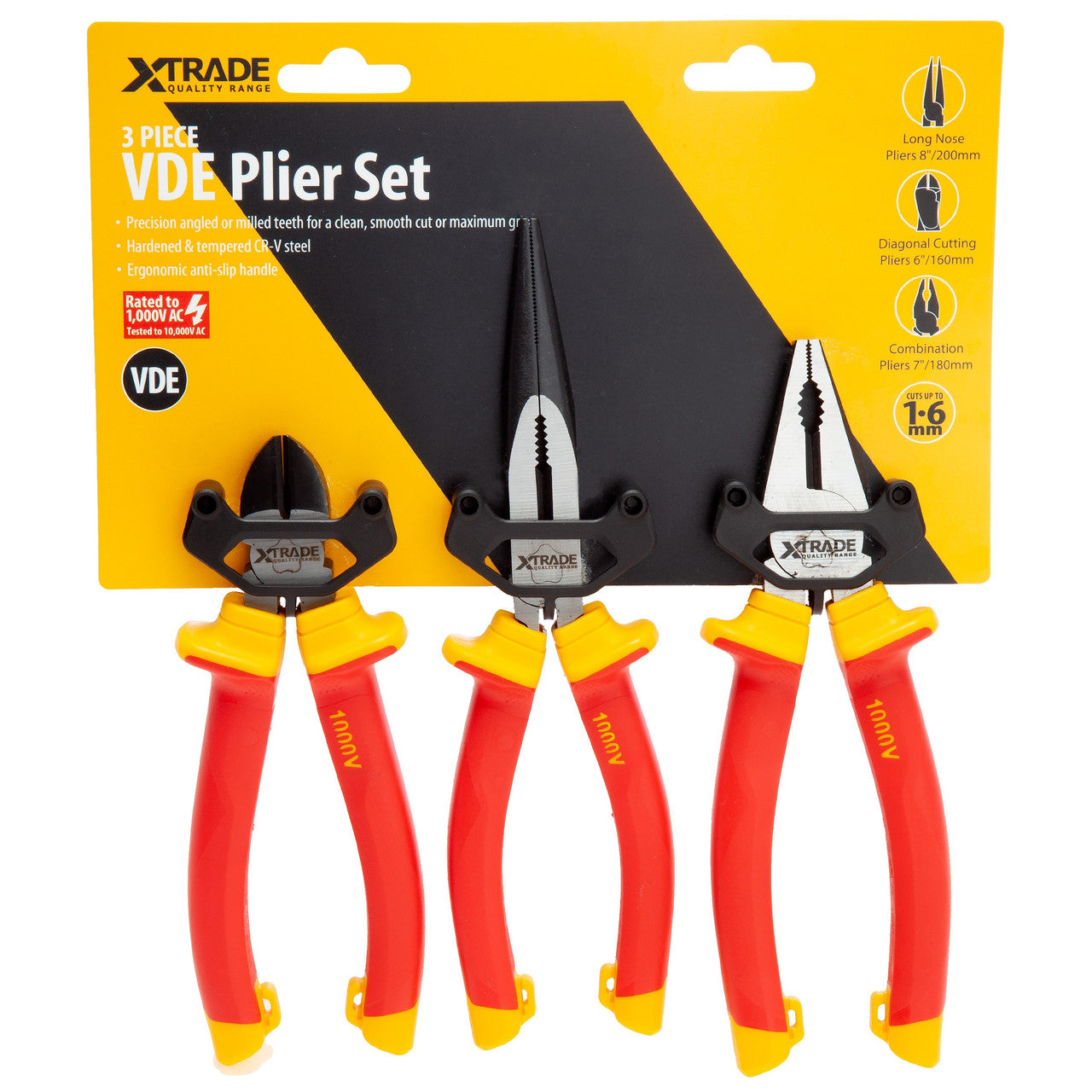 XTrade X0900221 VDE Pliers Set (3 Piece)