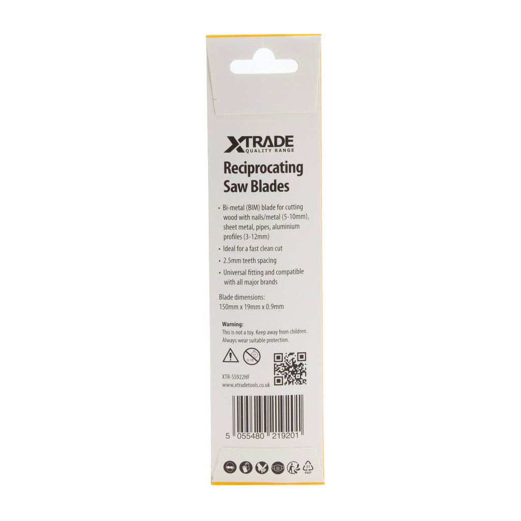 XTrade SS922HF Flexible for Wood and Metal Reciprocating Saw Blades back