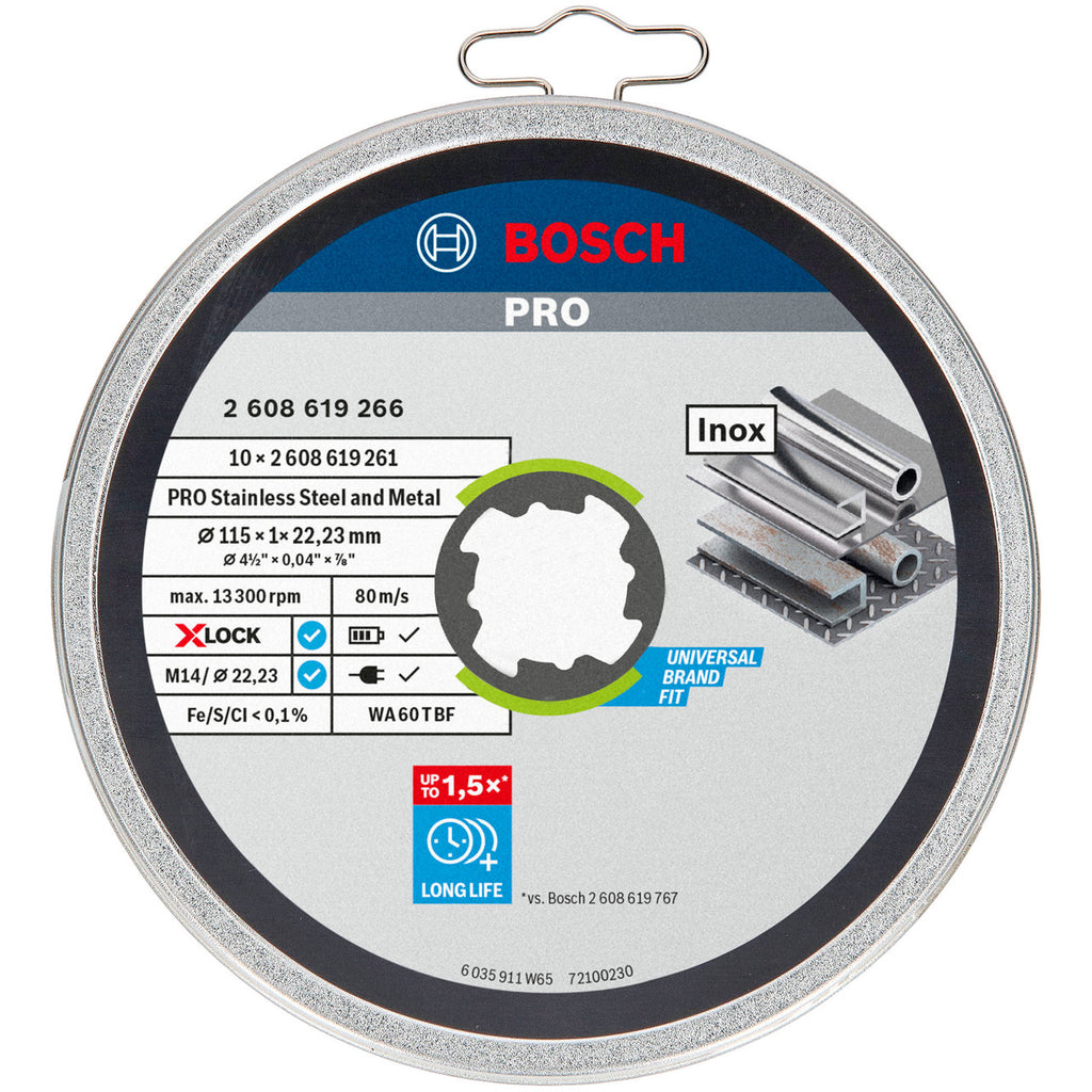 Bosch 2608619266 PRO X-LOCK Stainless Steel & Metal Cutting Disc Packaging