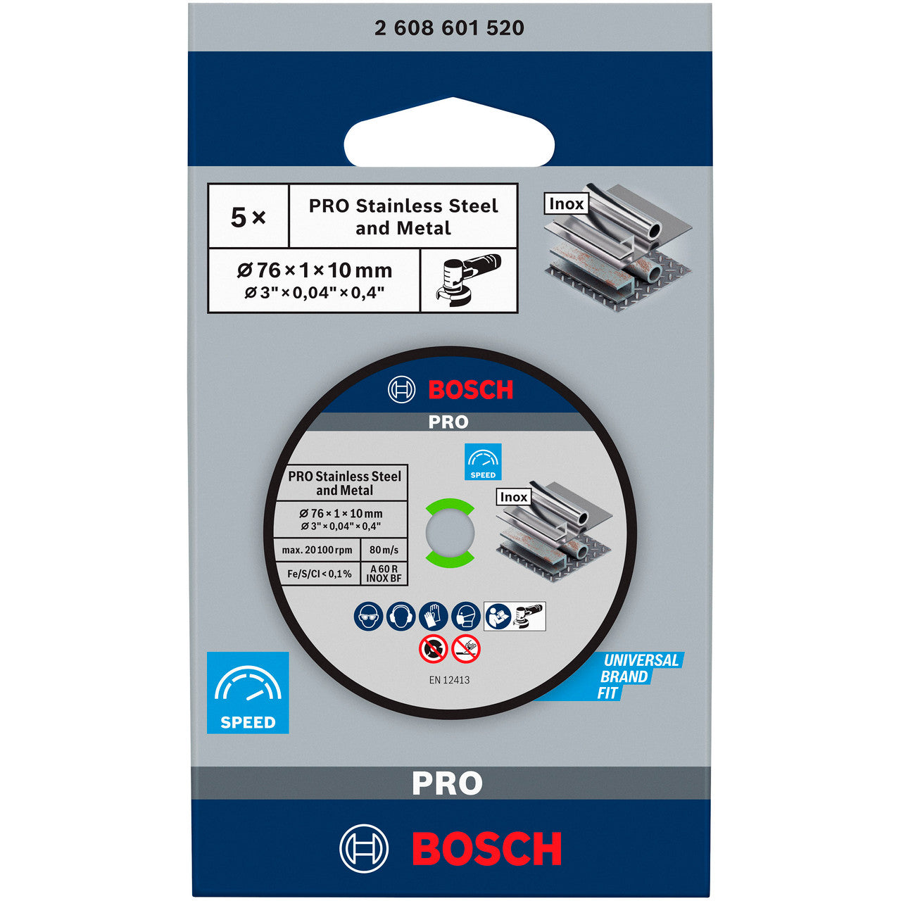 Bosch 2608601520 PRO Stainless Steel & Metal Cutting Disc Packaging