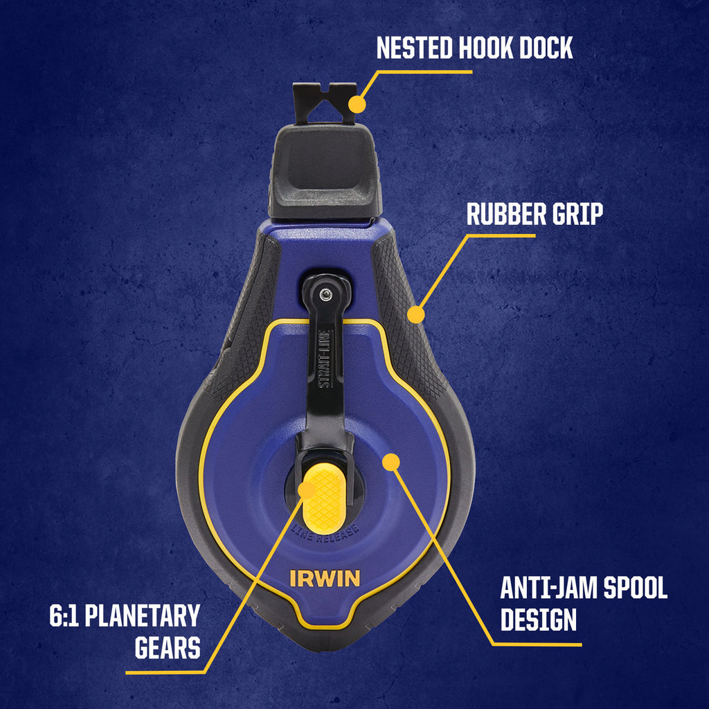 Irwin IWHT48443BC-0 Strait-Line Speedline Pro Chalk Reel Infographic