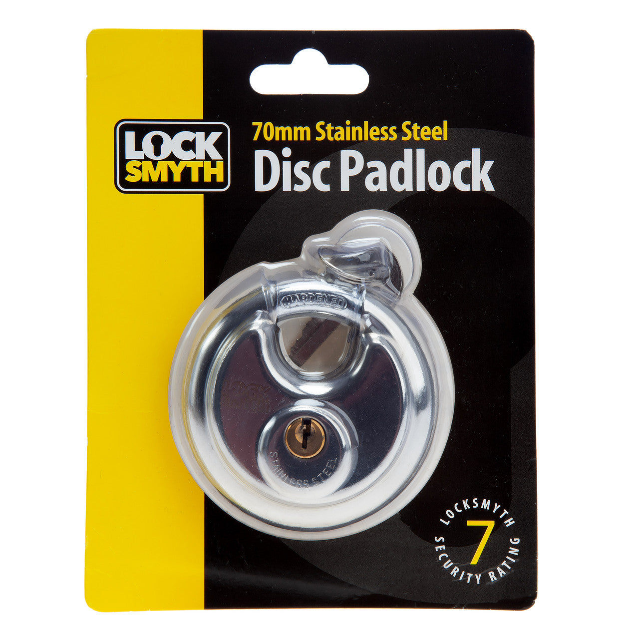 Locksmyth L2200031 Stainless Steel Disc Padlock in Packaging