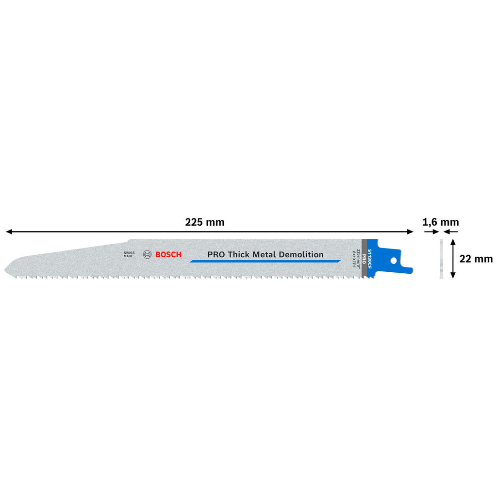 Bosch PRO Thick Metal Demolition S1130CF Blade Dimensions