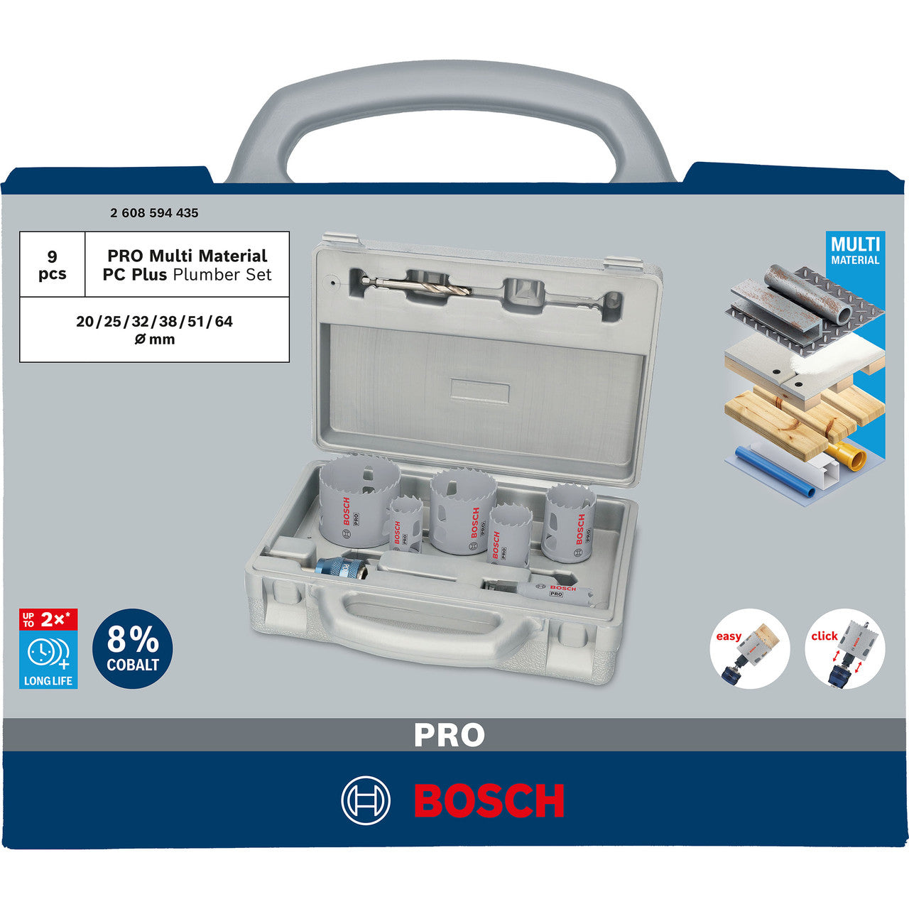 Bosch 2608594435 PRO Multi-Material PC Plus Hole Saw Set in Packaging