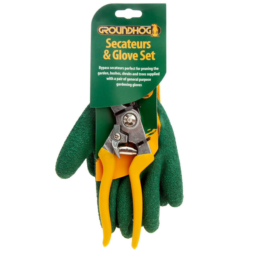 Groundhog G1300063 Bypass Secateurs 8"/200mm & Glove Set