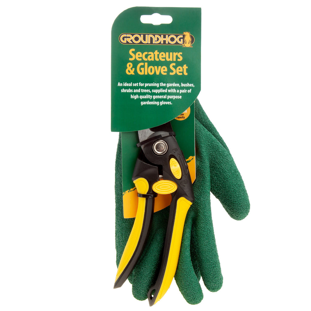 Groundhog G1300064 Bypass Secateurs 8"/200mm & Glove Set