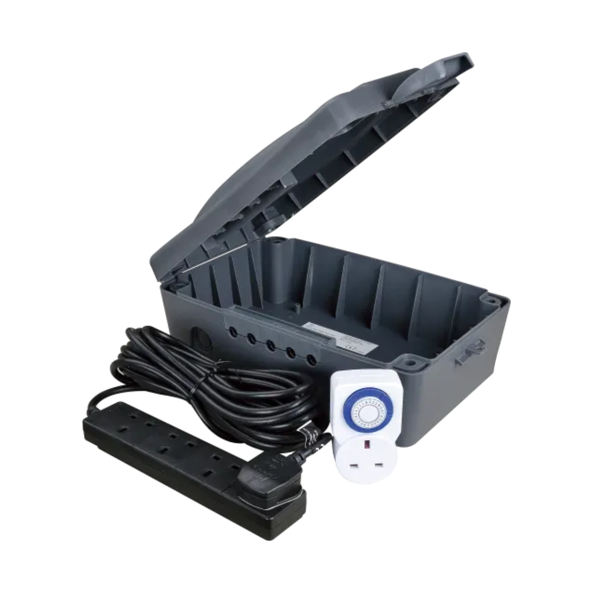 Masterplug Weatherproof Box with 4 Socket 8m Extension & Timer