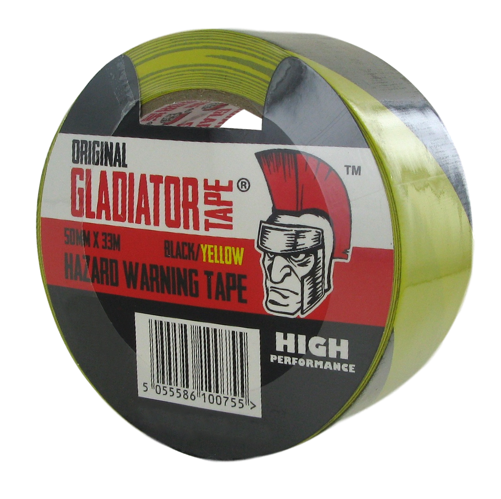Gladiator Hazard Warning Tape Black/Yellow 50mm x 33m (Box of 24)