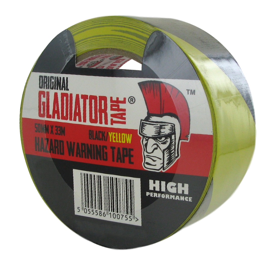 Gladiator Hazard Warning Tape Black/Yellow 50mm x 33m (Box of 24)