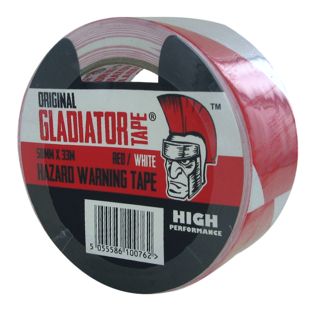 Gladiator Hazard Warning Tape Red/White 50mm x 33m (Box of 24)