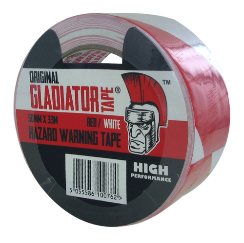 Gladiator Hazard Warning Tape Red/White 50mm x 33m (Box of 24)