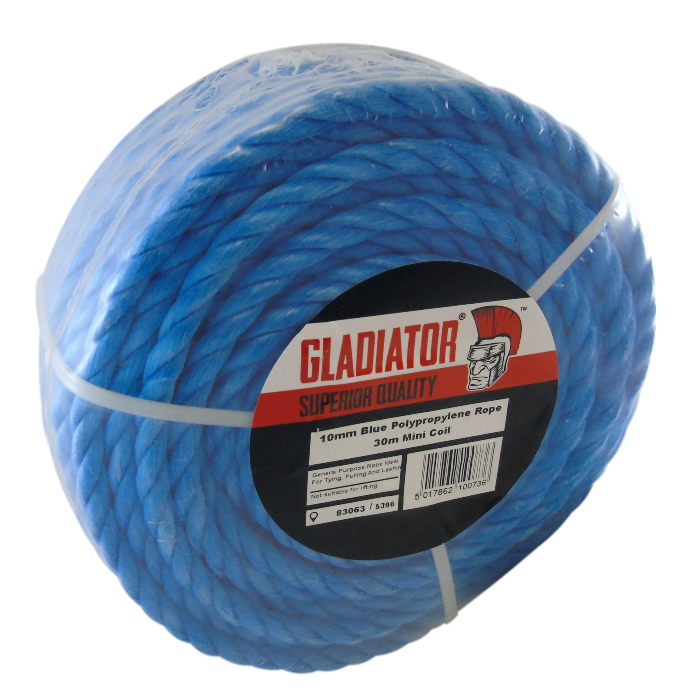 Gladiator Polypropylene Mini Coil Rope 10mm x 30m (Blue) - Single Roll