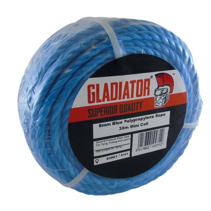 Gladiator Polypropylene Mini Coil Rope 6mm x 30m (Blue) - Single Roll