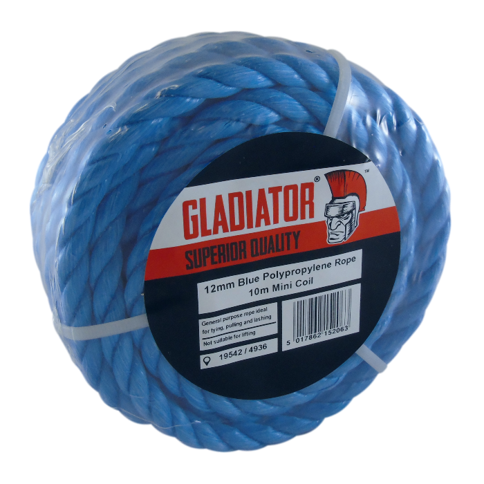 Gladiator Polypropylene Mini Coil Rope 12mm x 30m (Blue) - Single Roll
