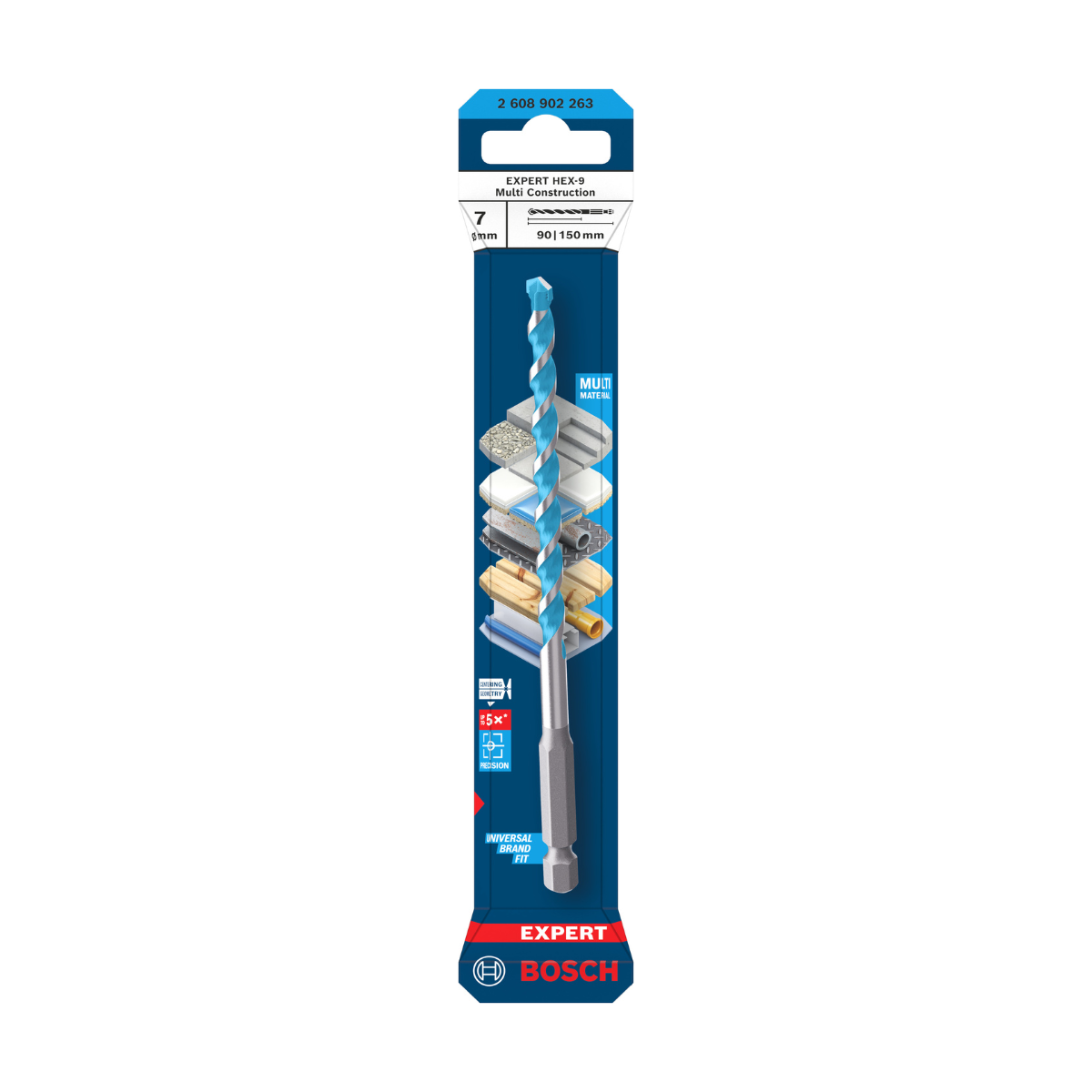 Bosch 2608902263 EXPERT HEX-9 Multi Construction Drill Bit 7 x 90 x 150mm (Replaces 2608900580) 