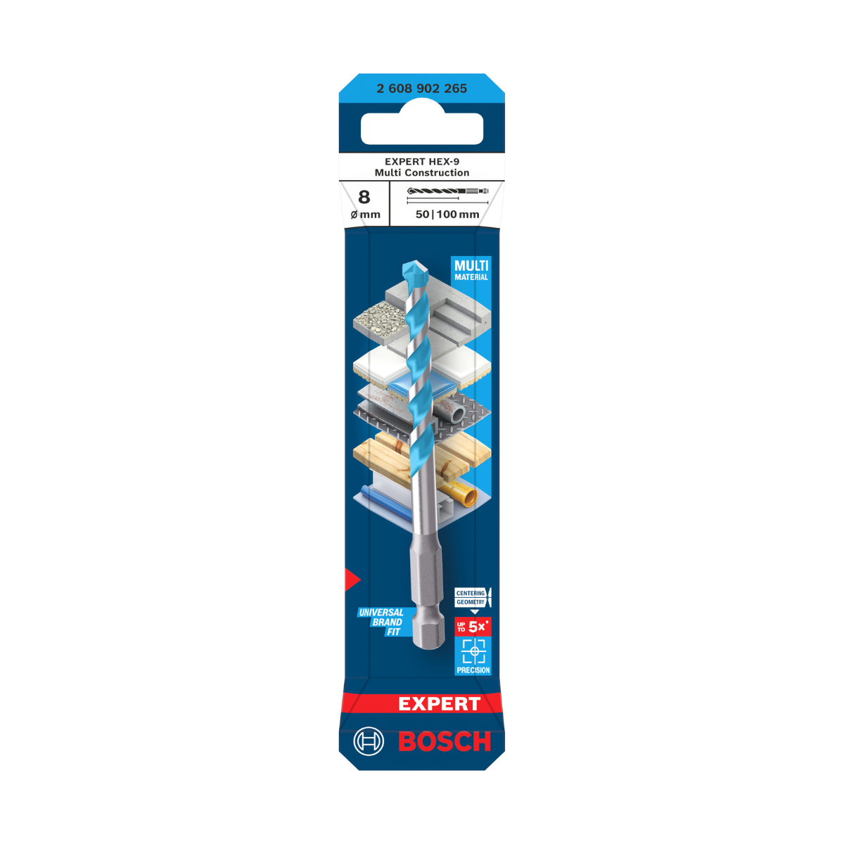 Bosch 2608902265 Expert HEX-9 Multi Construction Drill Bit 8 x 50 x 100mm (Replaces 2608900621)