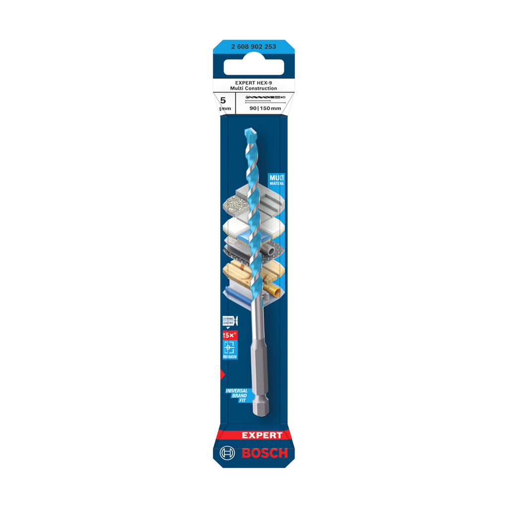 Bosch 2608902253 Expert HEX-9 Multi Construction Drill Bit 5 x 90 x 150mm (Replaces 2608900607)
