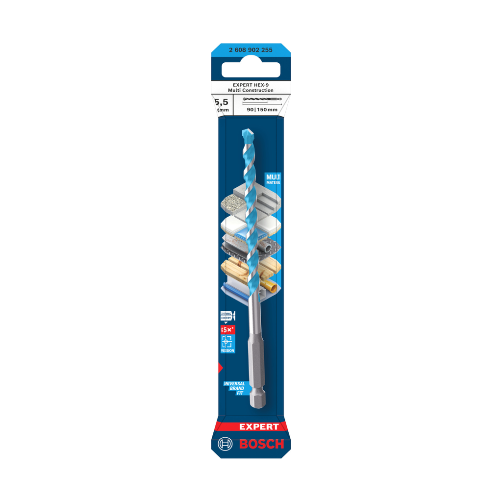 Bosch 2608902255 Expert HEX-9 Multi Construction Drill Bit 5.5 x 90 x 150mm (Replaces 2608900610)